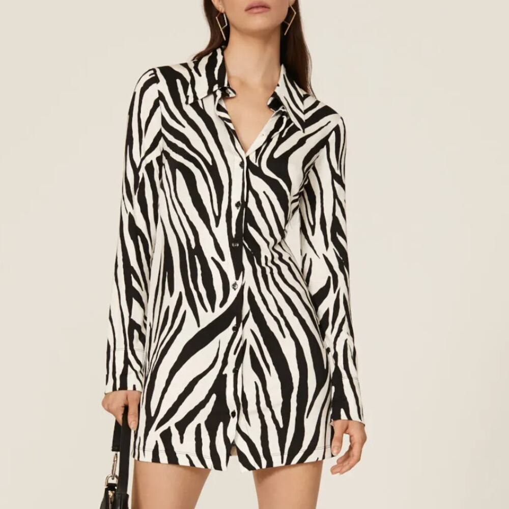 The Andamane Zebra Mini Shirt Dress MEDIUM Career Office Designer Italian $510